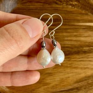Handmade sterling liver pearl earrings